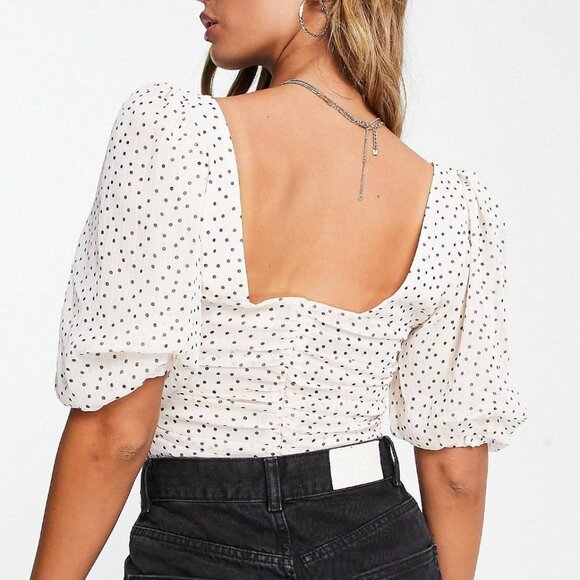 Mango Ruched Front Blouse in Polka Dot, Size S - Picture 2 of 10